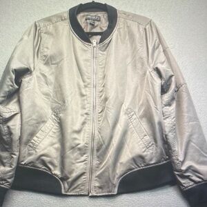 Forever 21 Men's Metallic Taupe Bomber Jacket with Black Trim